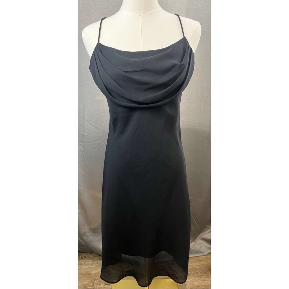 Onyx Nite Vintage Black Cocktail Dress Drape Neck Sheer Overlay Womens Size 10